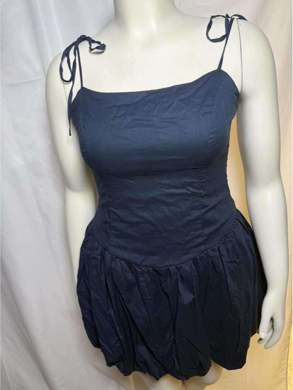 Francesca's NWT Navy Blue Bubble Hem Mini Dress with Tie Straps Large
